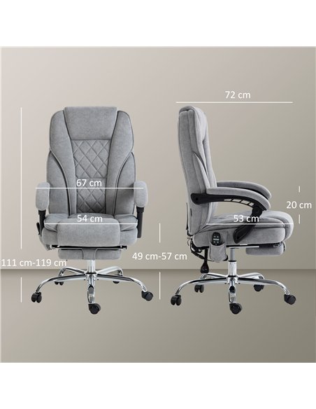 Vinsetto Massage Office Chair, Heated Reclining Computer Chair with Adjustable Height and Footrest, Grey