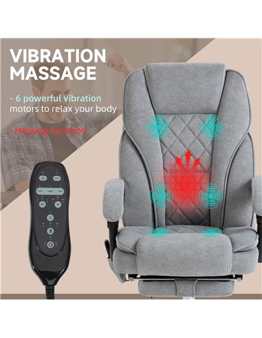 Vinsetto Massage Office Chair, Heated Reclining Computer Chair with Adjustable Height and Footrest, Grey