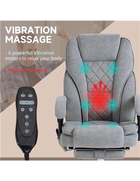 Vinsetto Massage Office Chair, Heated Reclining Computer Chair with Adjustable Height and Footrest, Grey