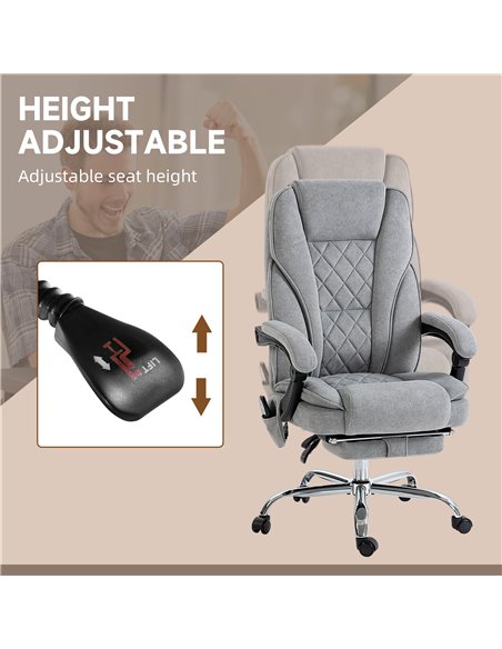 Vinsetto Massage Office Chair, Heated Reclining Computer Chair with Adjustable Height and Footrest, Grey