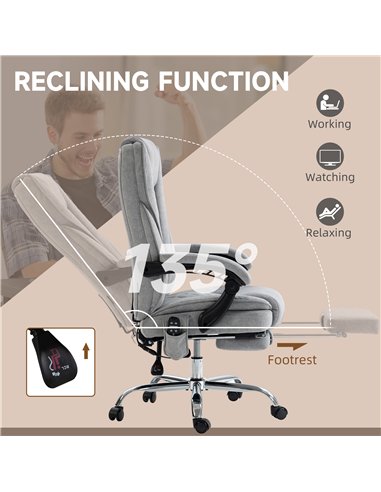 Vinsetto Massage Office Chair, Heated Reclining Computer Chair with Adjustable Height and Footrest, Grey