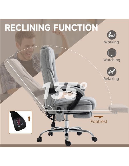 Vinsetto Massage Office Chair, Heated Reclining Computer Chair with Adjustable Height and Footrest, Grey