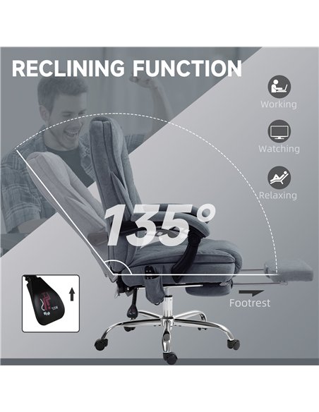 Vinsetto Massage Office Chair, Heated Reclining Computer Chair with Adjustable Height and Footrest, Dark Grey