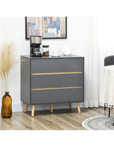 HOMCOM Drawer Chest, 3-Drawer Storage Organiser for Bedroom, Living Room, 80cmx40cmx80cm, Dark Grey