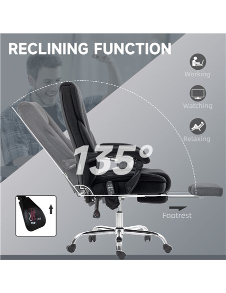 Vinsetto Massage Office Chair, Heated Reclining Computer Chair with Adjustable Height and Footrest, Black