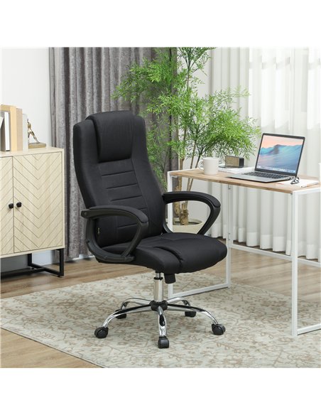 Vinsetto Linen-Look Swivel Office Chair - Black