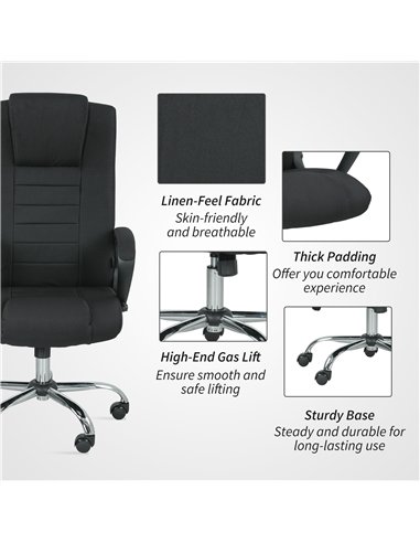 Vinsetto Linen-Look Swivel Office Chair - Black