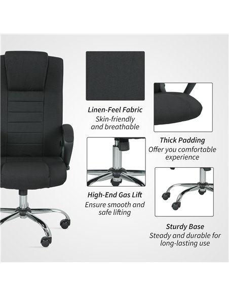 Vinsetto Linen-Look Swivel Office Chair - Black