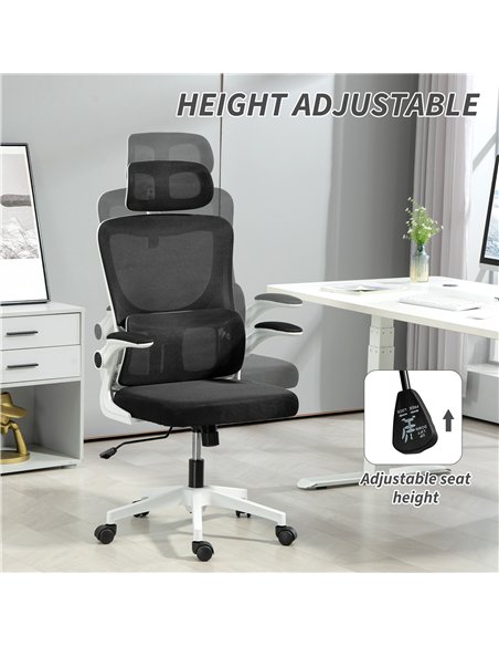 Vinsetto Ergonomic Office Chair, High Back Mesh Computer Desk Chair with Adjustable Headrest and Lumbar Support, Rotatable Armre