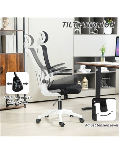 Vinsetto Ergonomic Office Chair, High Back Mesh Computer Desk Chair with Adjustable Headrest and Lumbar Support, Rotatable Armre
