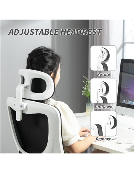 Vinsetto Ergonomic Office Chair, High Back Mesh Computer Desk Chair with Adjustable Headrest and Lumbar Support, Rotatable Armre
