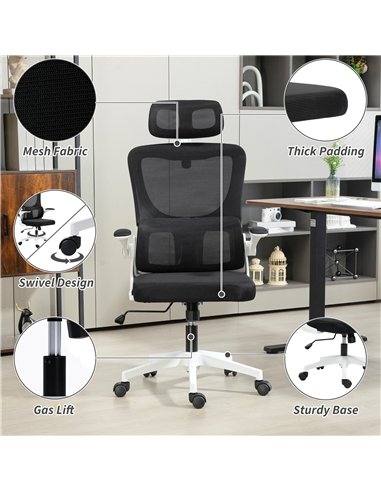 Vinsetto Ergonomic Office Chair, High Back Mesh Computer Desk Chair with Adjustable Headrest and Lumbar Support, Rotatable Armre