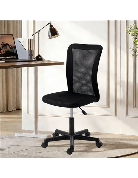 Vinsetto Computer Desk Chair, Armless Mesh Office Chair with Adjustable Height and Rolling Wheels, Black