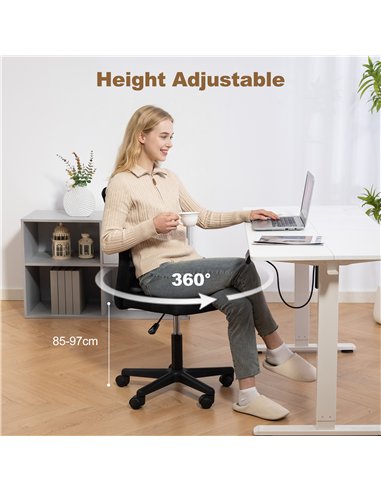 Vinsetto Computer Desk Chair, Armless Mesh Office Chair with Adjustable Height and Rolling Wheels, Black