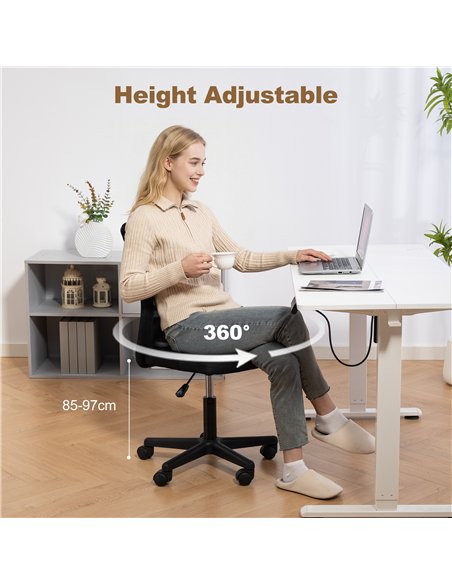 Vinsetto Computer Desk Chair, Armless Mesh Office Chair with Adjustable Height and Rolling Wheels, Black