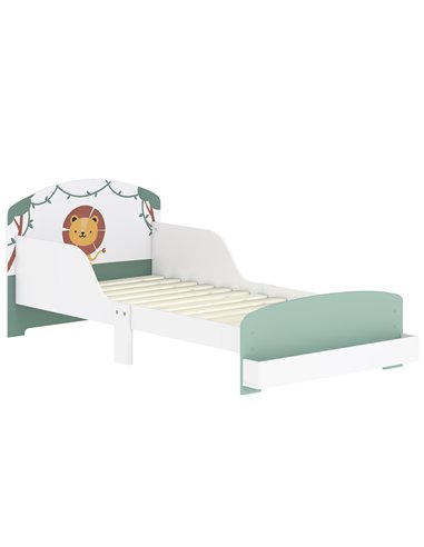 AIYAPLAY Toddler Bed with Storage, Guardrails, Lion Design, for Ages 3-8 Years, Fits 140 x 70cm Mattress, Green