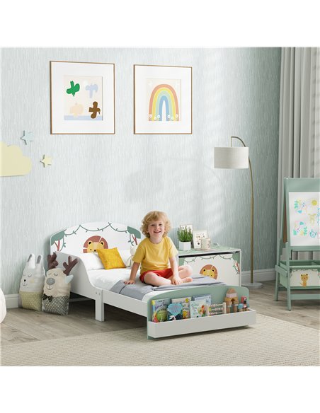 AIYAPLAY Toddler Bed with Storage, Guardrails, Lion Design, for Ages 3-8 Years, Fits 140 x 70cm Mattress, Green