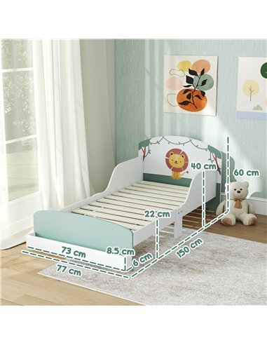 AIYAPLAY Toddler Bed with Storage, Guardrails, Lion Design, for Ages 3-8 Years, Fits 140 x 70cm Mattress, Green