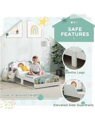 AIYAPLAY Toddler Bed with Storage, Guardrails, Lion Design, for Ages 3-8 Years, Fits 140 x 70cm Mattress, Green