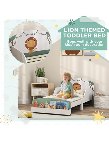 AIYAPLAY Toddler Bed with Storage, Guardrails, Lion Design, for Ages 3-8 Years, Fits 140 x 70cm Mattress, Green