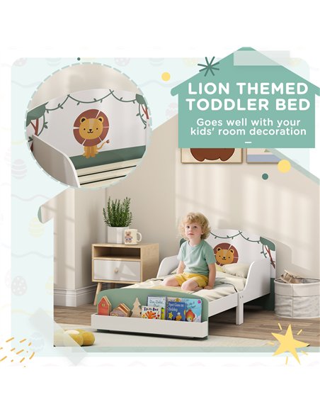 AIYAPLAY Toddler Bed with Storage, Guardrails, Lion Design, for Ages 3-8 Years, Fits 140 x 70cm Mattress, Green