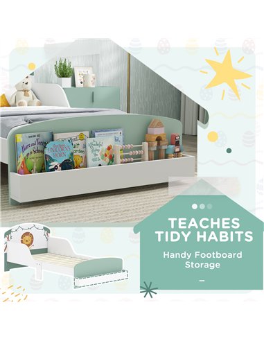 AIYAPLAY Toddler Bed with Storage, Guardrails, Lion Design, for Ages 3-8 Years, Fits 140 x 70cm Mattress, Green