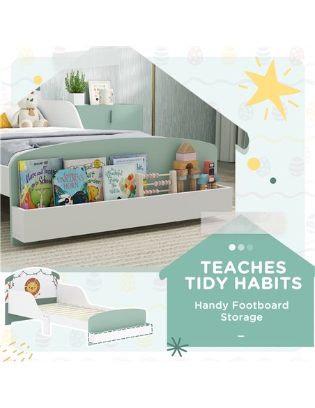 AIYAPLAY Toddler Bed with Storage, Guardrails, Lion Design, for Ages 3-8 Years, Fits 140 x 70cm Mattress, Green