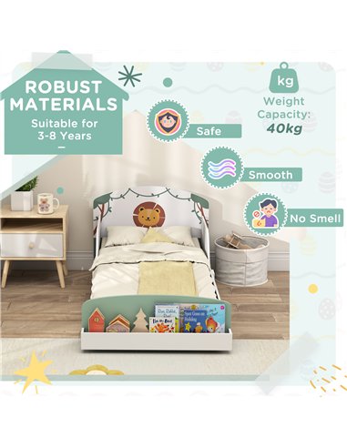 AIYAPLAY Toddler Bed with Storage, Guardrails, Lion Design, for Ages 3-8 Years, Fits 140 x 70cm Mattress, Green