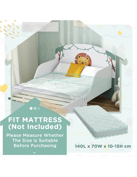 AIYAPLAY Toddler Bed with Storage, Guardrails, Lion Design, for Ages 3-8 Years, Fits 140 x 70cm Mattress, Green