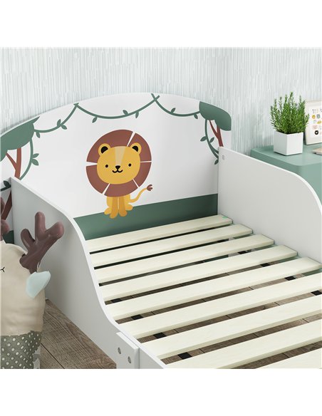 AIYAPLAY Toddler Bed with Storage, Guardrails, Lion Design, for Ages 3-8 Years, Fits 140 x 70cm Mattress, Green
