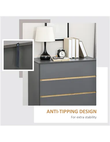 HOMCOM Drawer Chest, 3-Drawer Storage Organiser for Bedroom, Living Room, 80cmx40cmx80cm, Dark Grey