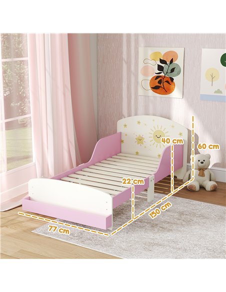AIYAPLAY Toddler Bed with Storage, Guardrails, Sun Design, for Ages 3-8 Years, Fits 140 x 70cm Mattress,