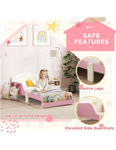 AIYAPLAY Toddler Bed with Storage, Guardrails, Sun Design, for Ages 3-8 Years, Fits 140 x 70cm Mattress,