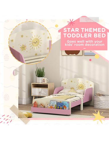 AIYAPLAY Toddler Bed with Storage, Guardrails, Sun Design, for Ages 3-8 Years, Fits 140 x 70cm Mattress,