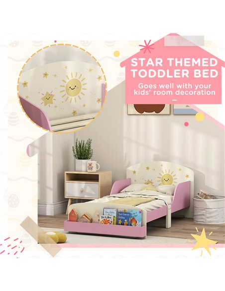 AIYAPLAY Toddler Bed with Storage, Guardrails, Sun Design, for Ages 3-8 Years, Fits 140 x 70cm Mattress,