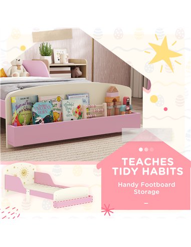 AIYAPLAY Toddler Bed with Storage, Guardrails, Sun Design, for Ages 3-8 Years, Fits 140 x 70cm Mattress,