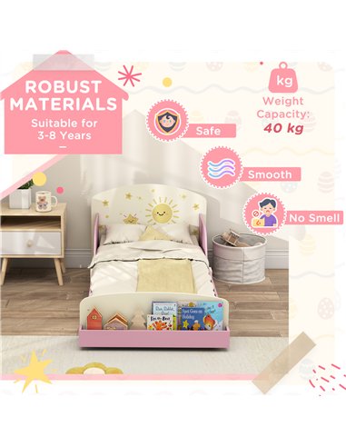 AIYAPLAY Toddler Bed with Storage, Guardrails, Sun Design, for Ages 3-8 Years, Fits 140 x 70cm Mattress,