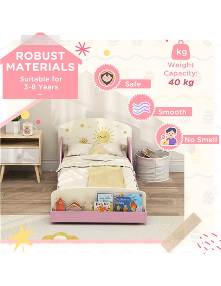 AIYAPLAY Toddler Bed with Storage, Guardrails, Sun Design, for Ages 3-8 Years, Fits 140 x 70cm Mattress,