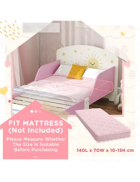 AIYAPLAY Toddler Bed with Storage, Guardrails, Sun Design, for Ages 3-8 Years, Fits 140 x 70cm Mattress,