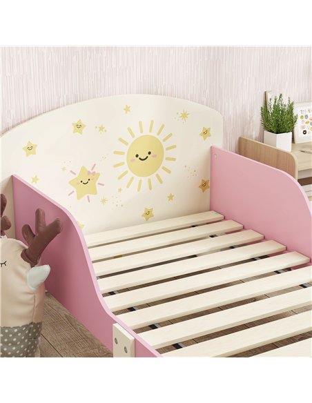 AIYAPLAY Toddler Bed with Storage, Guardrails, Sun Design, for Ages 3-8 Years, Fits 140 x 70cm Mattress,