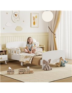 AIYAPLAY Toddler Bed, Kids Bed Frame with Safety Side Rails, Kids Bedroom Furniture for Ages 3-8 Years, White 2