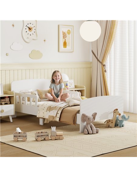 AIYAPLAY Toddler Bed, Kids Bed Frame with Safety Side Rails, Kids Bedroom Furniture for Ages 3-8 Years, White