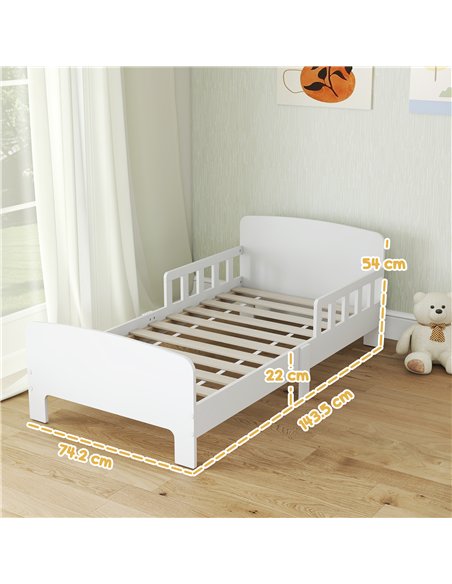 AIYAPLAY Toddler Bed, Kids Bed Frame with Safety Side Rails, Kids Bedroom Furniture for Ages 3-8 Years, White