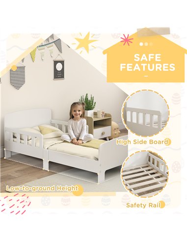 AIYAPLAY Toddler Bed, Kids Bed Frame with Safety Side Rails, Kids Bedroom Furniture for Ages 3-8 Years, White