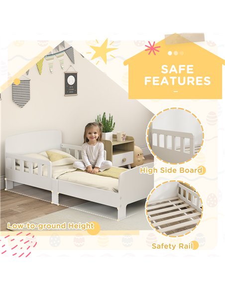 AIYAPLAY Toddler Bed, Kids Bed Frame with Safety Side Rails, Kids Bedroom Furniture for Ages 3-8 Years, White