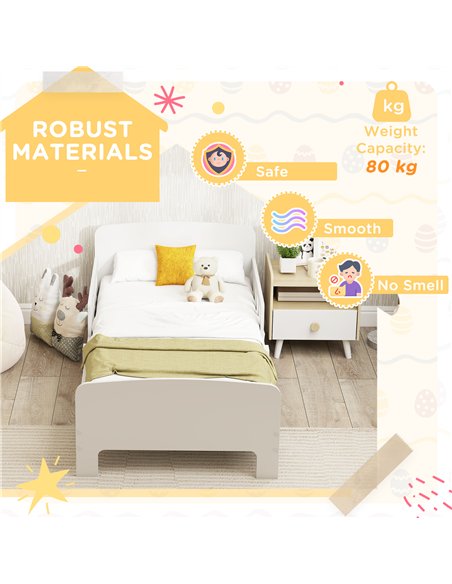 AIYAPLAY Toddler Bed, Kids Bed Frame with Safety Side Rails, Kids Bedroom Furniture for Ages 3-8 Years, White