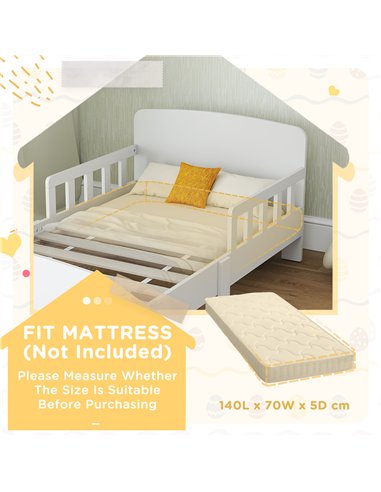 AIYAPLAY Toddler Bed, Kids Bed Frame with Safety Side Rails, Kids Bedroom Furniture for Ages 3-8 Years, White