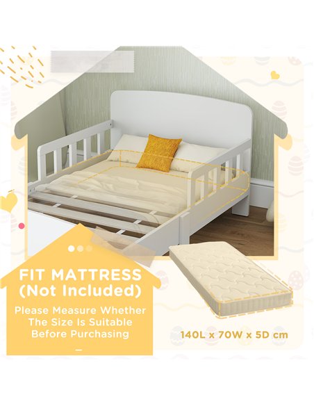AIYAPLAY Toddler Bed, Kids Bed Frame with Safety Side Rails, Kids Bedroom Furniture for Ages 3-8 Years, White