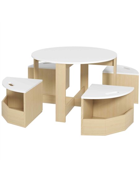 AIYAPLAY Five-Piece Kids Table and Chairs Set with Storage, for Ages 3-8 Years, White
