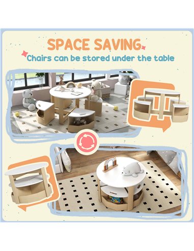 AIYAPLAY Five-Piece Kids Table and Chairs Set with Storage, for Ages 3-8 Years, White